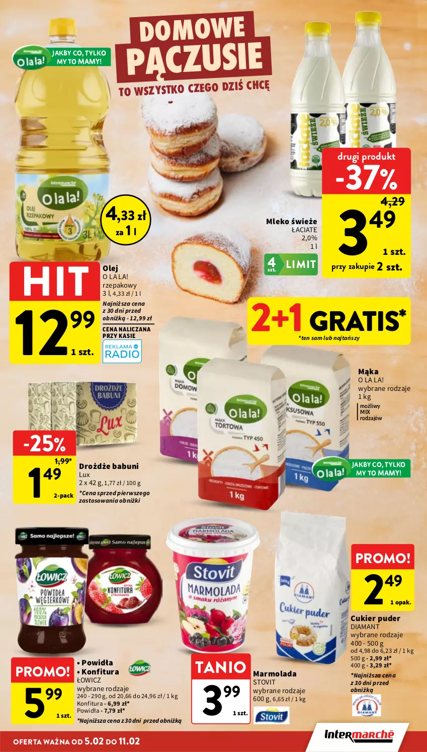 Gazetka promocyjna Intermarche - Gazetka promocyjna - ważna 05.02 do 11.02.2026 - strona 23 - produkty: Babuni, Cukier, Cukier puder, Diamant, Drożdże, Gra, Konfitura, Mąka, Marmolada, Mleko, Mola, Olej, Puder