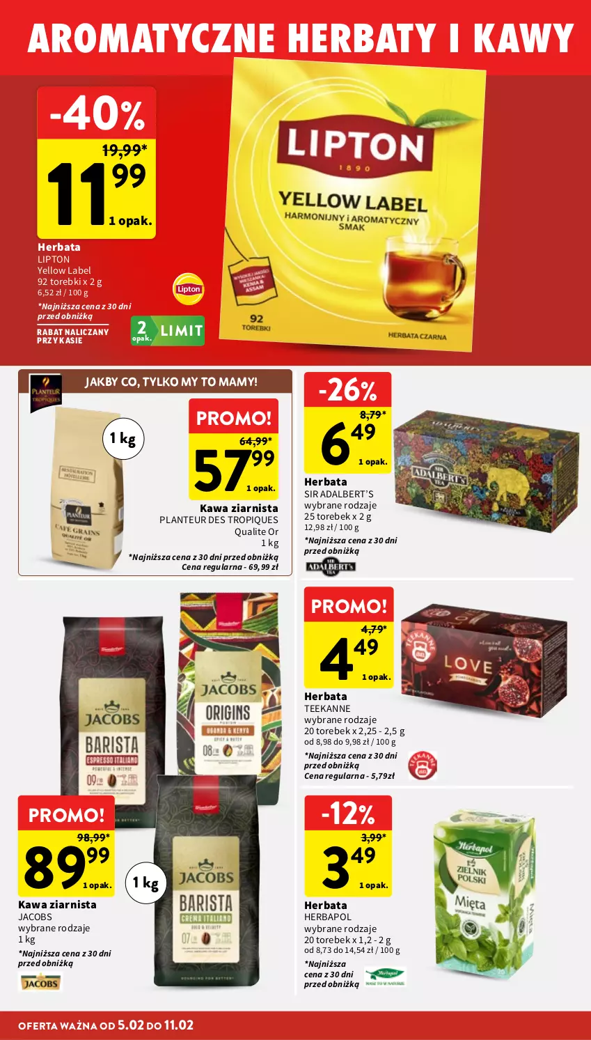Gazetka promocyjna Intermarche - Gazetka promocyjna - ważna 05.02 do 11.02.2026 - strona 26 - produkty: Herbapol, Herbata, Jacobs, Kawa, Kawa ziarnista, Lipton, Teekanne
