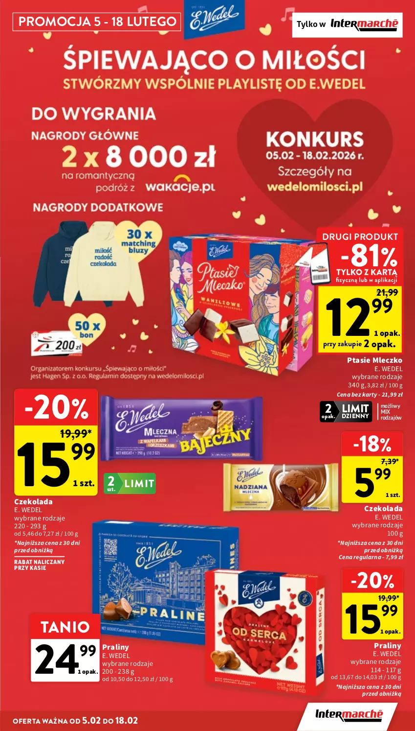 Gazetka promocyjna Intermarche - Gazetka promocyjna - ważna 05.02 do 11.02.2026 - strona 27 - produkty: Czekolada, E. Wedel, Mleczko, Praliny, Ptasie mleczko