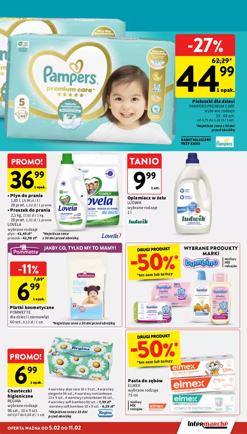 Gazetka promocyjna Intermarche - Gazetka promocyjna - ważna 05.02 do 11.02.2026 - strona 35 - produkty: Aloe vera, Chusteczki, Dzieci, Elmex, Gin, Lovela, Ludwik, Pampers, Pasta do zębów, Płatki kosmetyczne, Płyn do prania, Proszek do prania, Rum