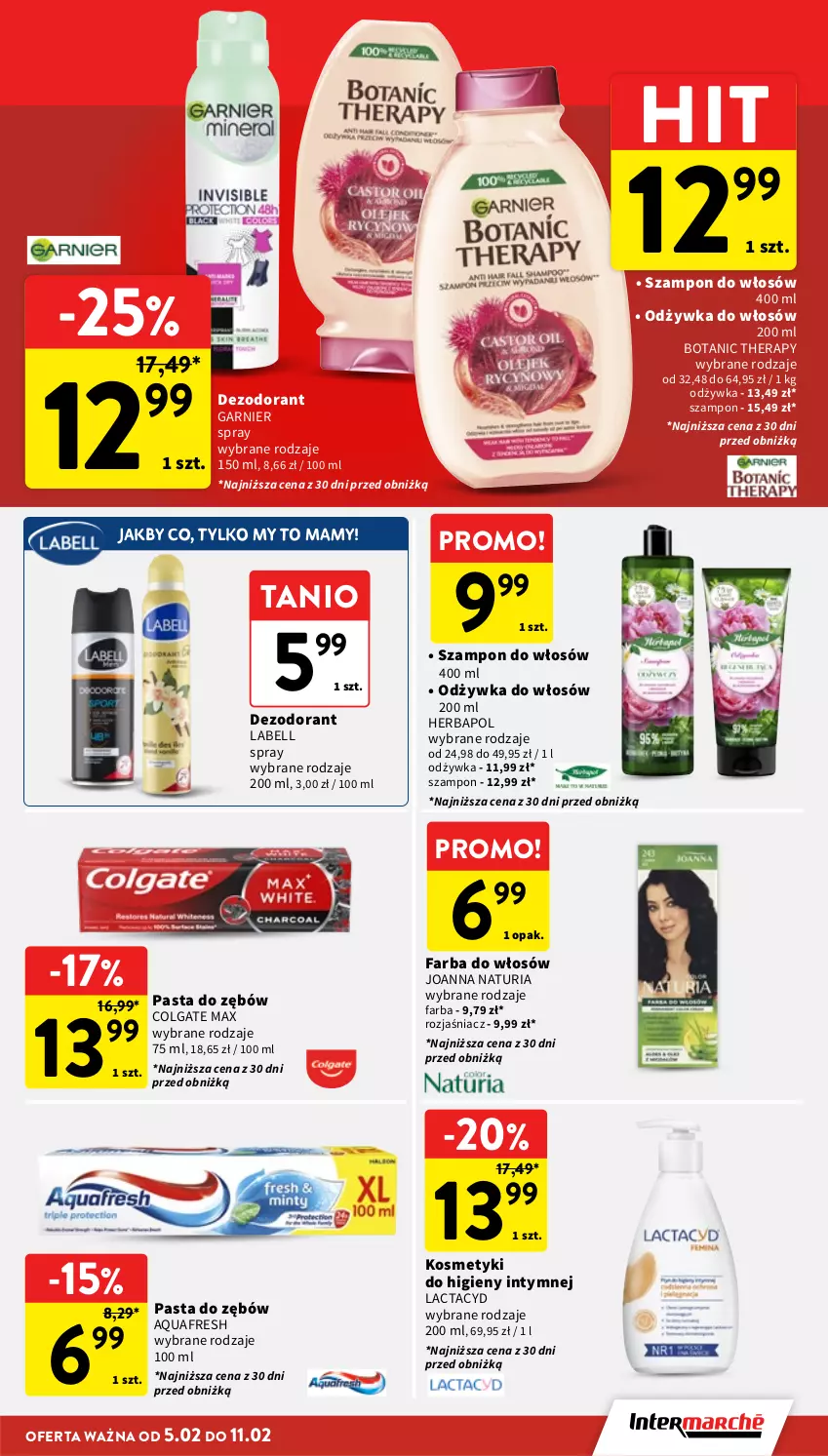 Gazetka promocyjna Intermarche - Gazetka promocyjna - ważna 05.02 do 11.02.2026 - strona 37 - produkty: Aquafresh, Bell, Colgate, Dezodorant, Fa, Farba do włosów, Garnier, Herbapol, Joanna, Lactacyd, LG, Odżywka, Pasta do zębów, Szampon
