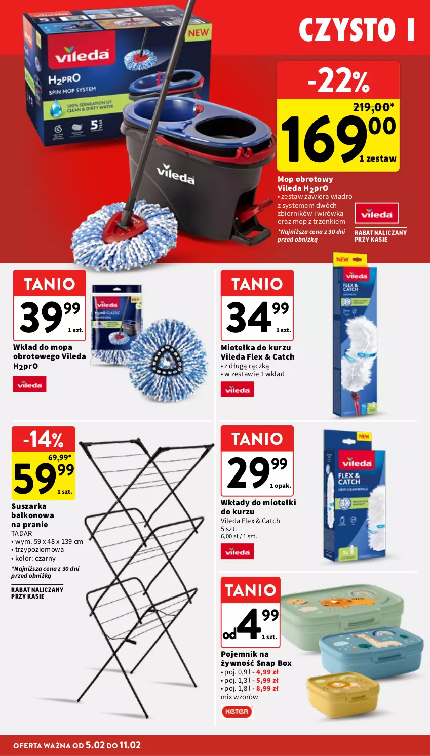 Gazetka promocyjna Intermarche - Gazetka promocyjna - ważna 05.02 do 11.02.2026 - strona 40 - produkty: Mop, Pojemnik, Suszarka, Suszarka balkonowa, Vileda, Wiadro, Wkład do mopa