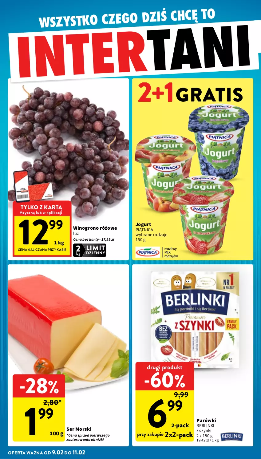 Gazetka promocyjna Intermarche - Gazetka promocyjna - ważna 05.02 do 11.02.2026 - strona 42 - produkty: Berlinki, Gra, Jogurt, Parówki, Piątnica, Ser, Wino