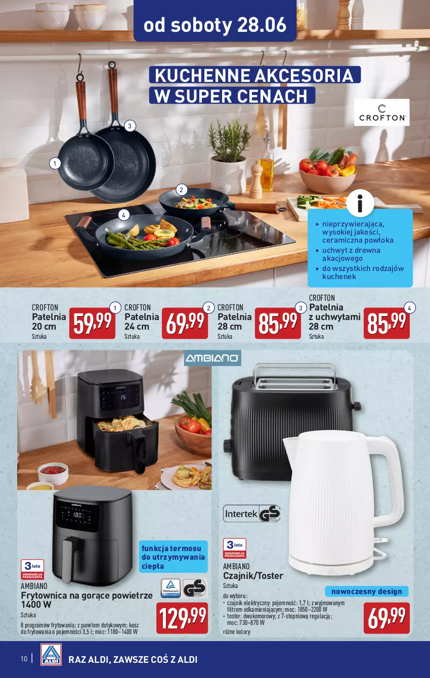 Gazetka promocyjna Aldi - Artykuły przemysłowe i tekstylia - ważna 25.06 do 28.06.2025 - strona 10 - produkty: Czajnik, Czajnik elektryczny, Gra, Kosz, Patelnia, Sok, Termos, Top, Toster