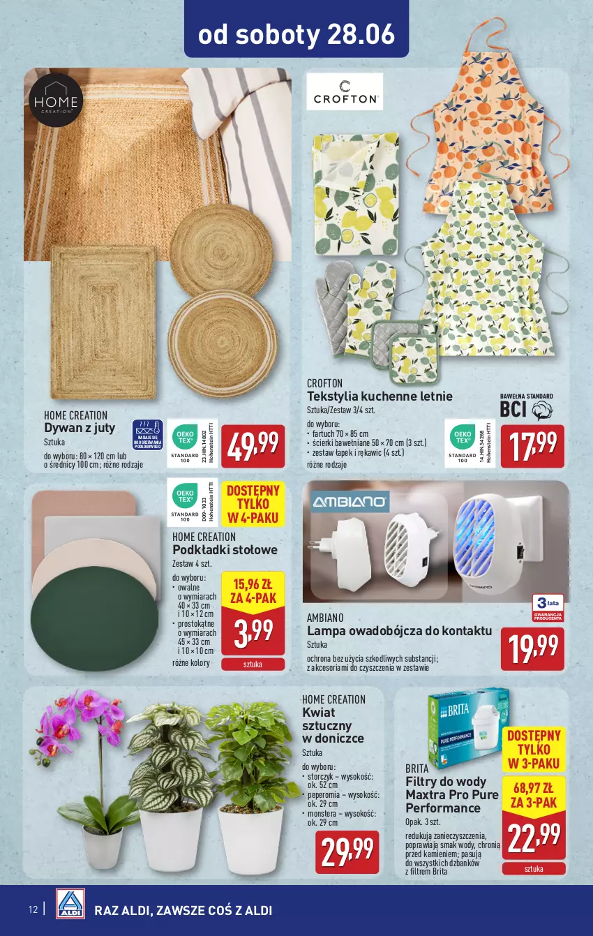 Gazetka promocyjna Aldi - Artykuły przemysłowe i tekstylia - ważna 25.06 do 28.06.2025 - strona 12 - produkty: Brit, Brita, Dywan, Fa, Lampa, Podkład, Pur, Sok, Storczyk, Tera