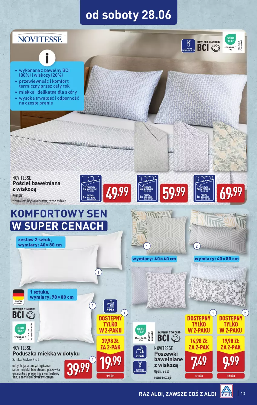 Gazetka promocyjna Aldi - Artykuły przemysłowe i tekstylia - ważna 25.06 do 28.06.2025 - strona 13 - produkty: Poduszka, Por, Pościel, Poszewka, Sok