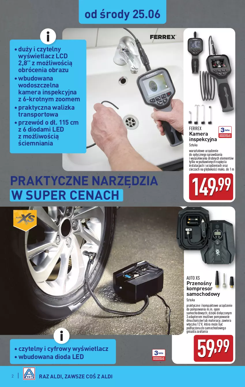 Gazetka promocyjna Aldi - Artykuły przemysłowe i tekstylia - ważna 25.06 do 28.06.2025 - strona 2 - produkty: Kamera, Kompresor, Materac, Obraz, Por, Przewód, Silan, Sport, Tera, Tran, Walizka