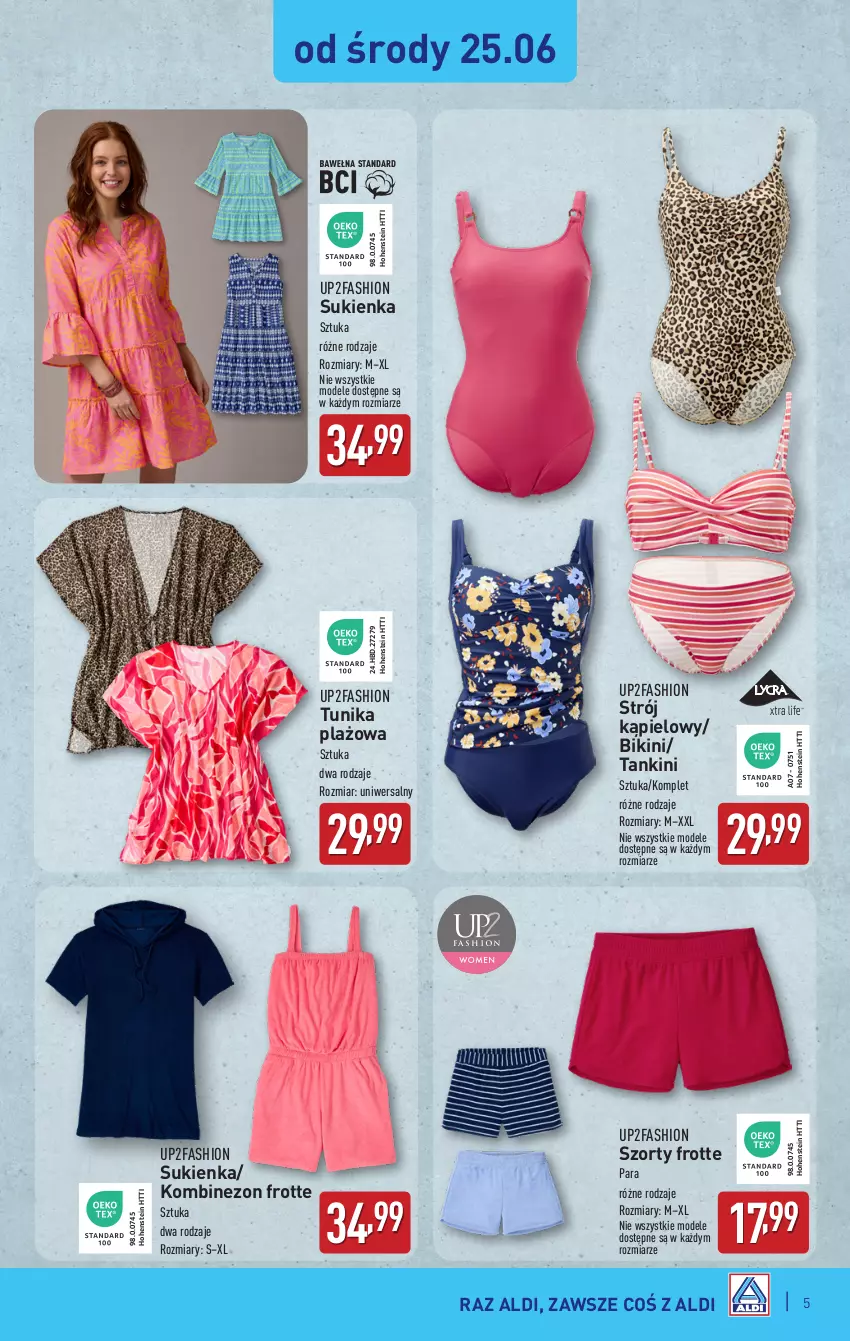 Gazetka promocyjna Aldi - Artykuły przemysłowe i tekstylia - ważna 25.06 do 28.06.2025 - strona 5 - produkty: Bikini, Fa, Kombinezon, Strój kąpielowy, Sukienka, Szorty, Tunika
