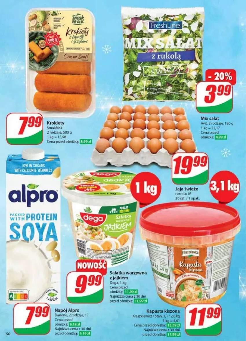 Gazetka promocyjna Dino - ważna 11.12 do 17.12.2024 - strona 46 - produkty: Alpro, Danone, Dega, Jaja, Krokiety, Napój, Sałat, Sałatka, Sałatka warzywna