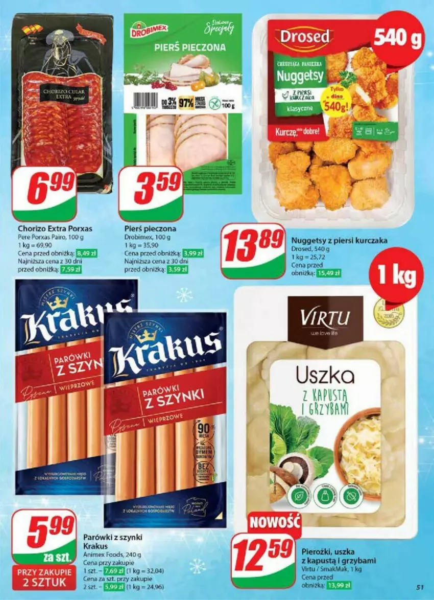 Gazetka promocyjna Dino - ważna 11.12 do 17.12.2024 - strona 47 - produkty: Drobimex, Kapustą, Krakus, Kurczak, Parówki, Parówki z szynki, Piec, Por, Virtu