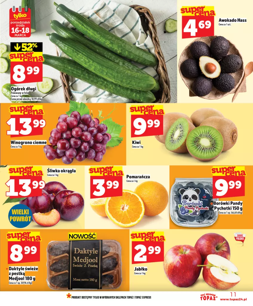 Gazetka promocyjna Topaz - Gazetka - ważna 12.03 do 18.03.2026 - strona 11 - produkty: Daktyle, Ogórek, Top, Wino