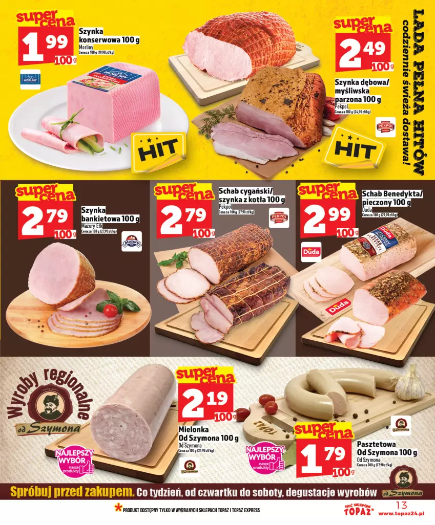 Gazetka promocyjna Topaz - Gazetka - ważna 12.03 do 18.03.2026 - strona 13 - produkty: Lazur, Morliny, Pasztet, Pekpol, Piec, Por, Ser, Szynka, Szynka konserwowa, Top