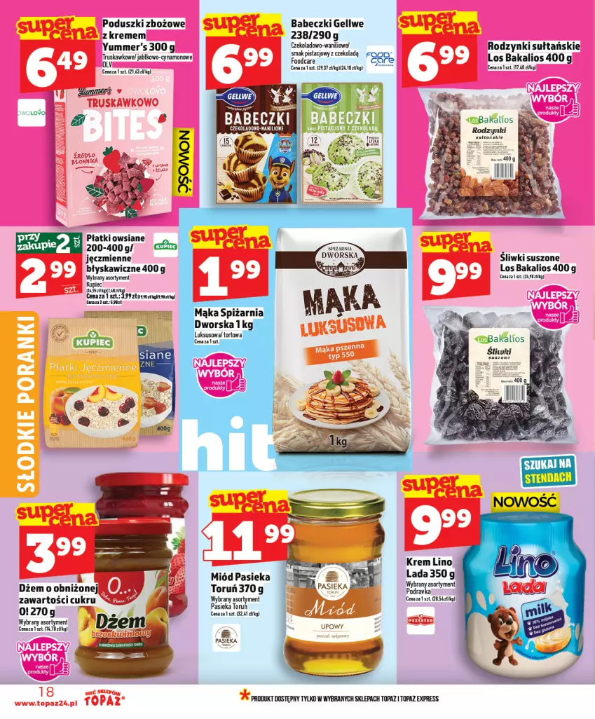 Gazetka promocyjna Topaz - Gazetka - ważna 12.03 do 18.03.2026 - strona 18 - produkty: Babeczki, Dżem, Fa, Kupiec, Miód, Piec, Płatki owsiane, Rodzynki, Top