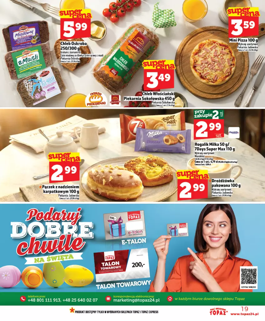 Gazetka promocyjna Topaz - Gazetka - ważna 12.03 do 18.03.2026 - strona 19 - produkty: Chleb, Karp, Milka, Pączek, Rogal, Sok, Telefon, Top