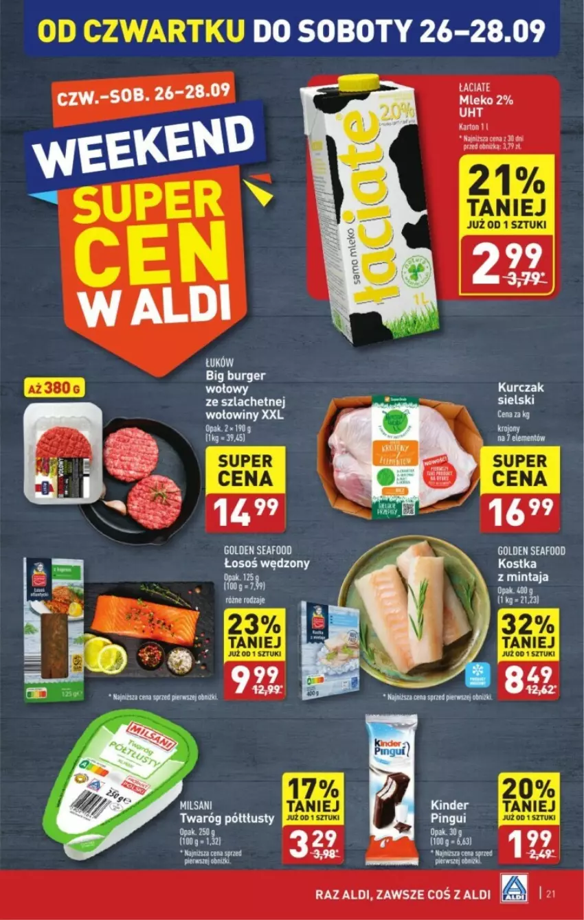 Gazetka promocyjna Aldi - ważna 23.09 do 29.09.2024 - strona 14 - produkty: Burger, Golden Seafood, Kinder, Mleko, Por, Twaróg, Twaróg półtłusty