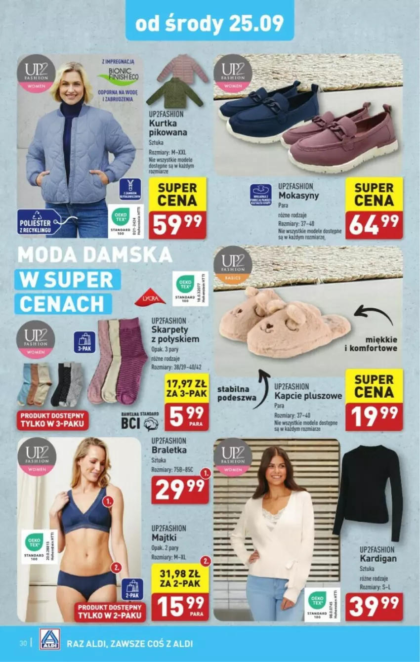 Gazetka promocyjna Aldi - ważna 23.09 do 29.09.2024 - strona 24 - produkty: Fa, Kapcie, Kardigan, Karp, Kurtka, Majtki, Mokasyny, Por, Wełna