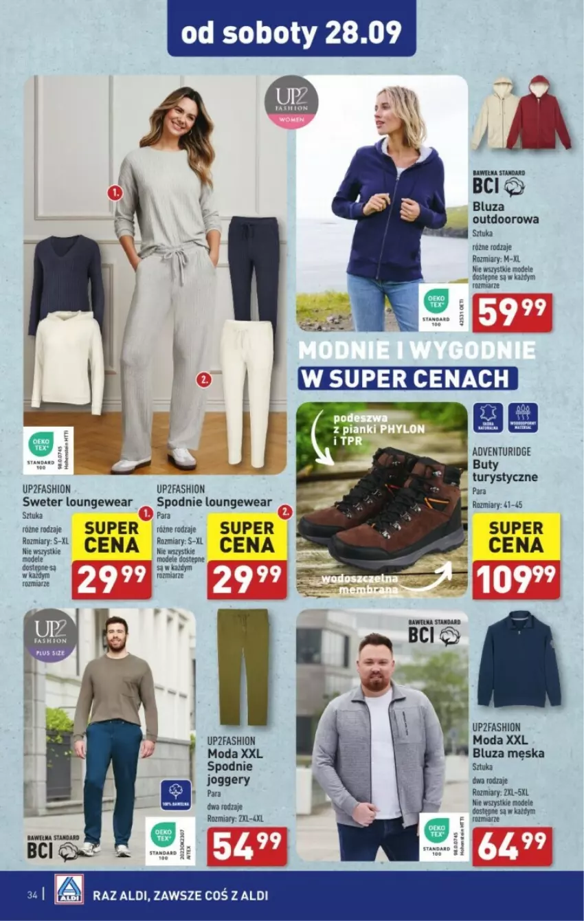 Gazetka promocyjna Aldi - ważna 23.09 do 29.09.2024 - strona 28 - produkty: Bluza, Buty, Fa, Moda, Spodnie, Sweter