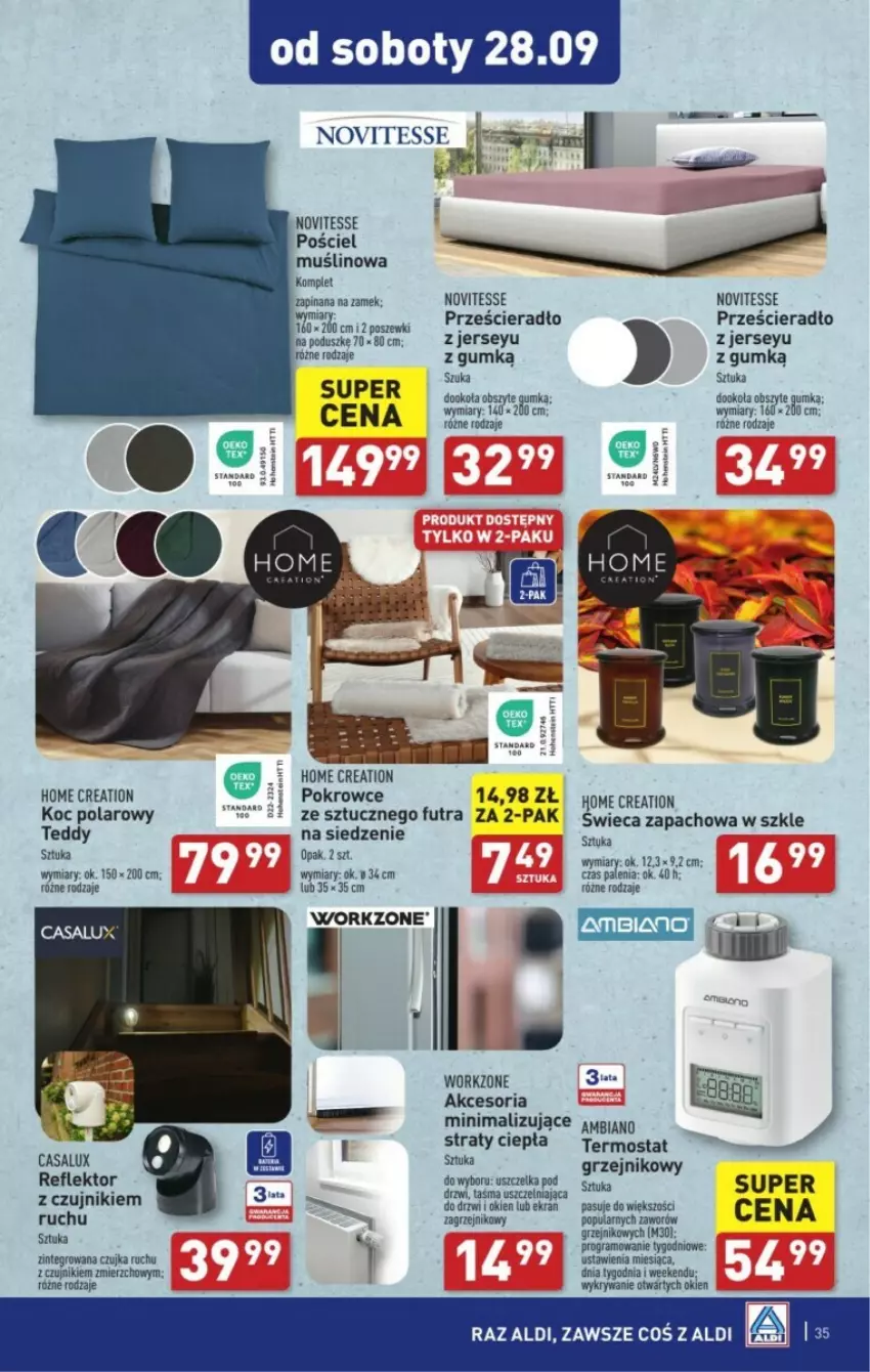 Gazetka promocyjna Aldi - ważna 23.09 do 29.09.2024 - strona 29 - produkty: Drzwi, Gra, Grzejnik, Koc, Pościel, Prześcieradło, Reflektor, Taśma uszczelniająca, Termos