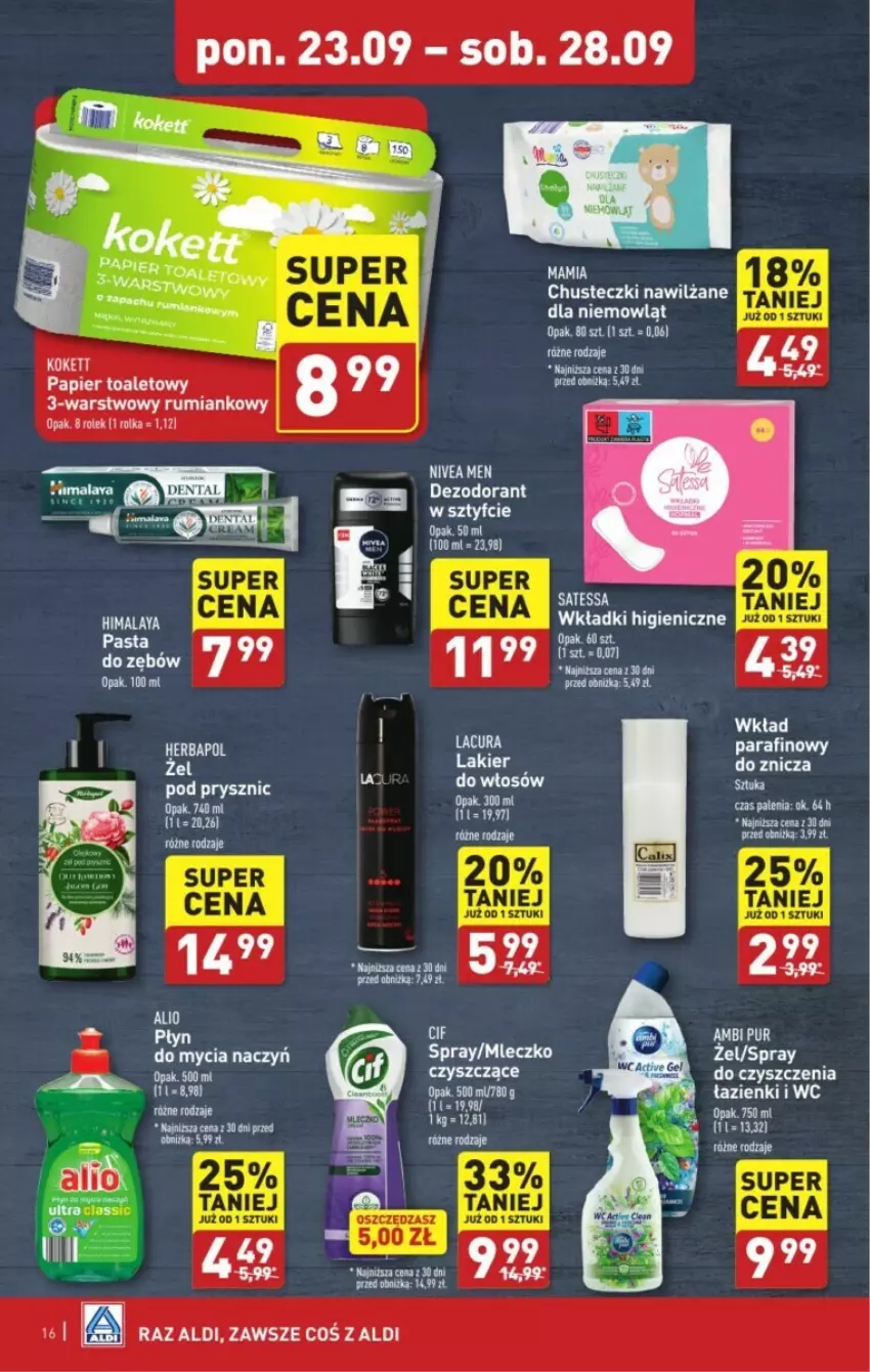 Gazetka promocyjna Aldi - ważna 23.09 do 29.09.2024 - strona 8 - produkty: Ambi Pur, Chusteczki, Dezodorant, Do mycia naczyń, Nivea, Nivea Men, Papier, Papier toaletowy, Pur, Rum, Wkładki, Znicz