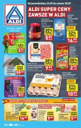 Gazetka promocyjna Aldi - Gazetka - ważna od 29.09 do 29.09.2024 - strona 1 - produkty: Mięso mielone, Sok, Borówka, Sokołów, Jaja, Parówki, Kurtka, Kiełbasa, Pomidory, Mięso, Fa