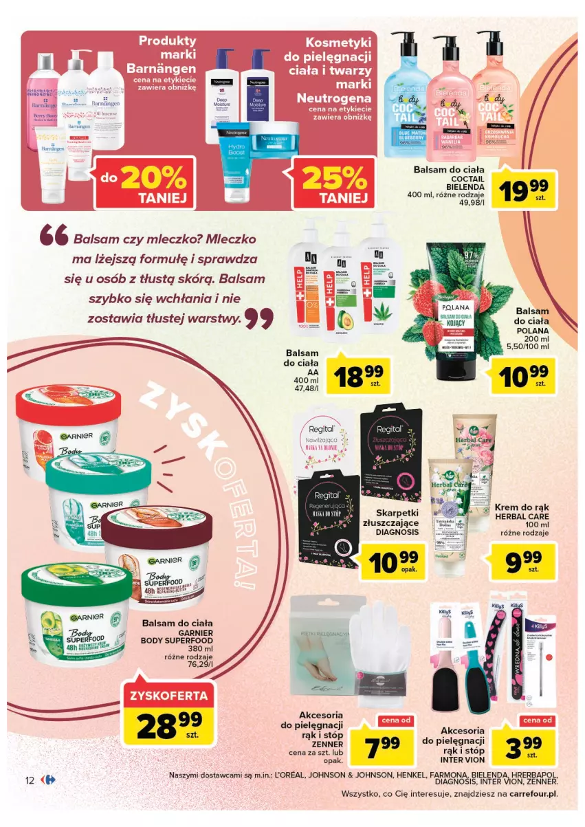 Gazetka promocyjna Carrefour - Gazetka Jesienna uroda pełna uroku - ważna 13.09 do 24.09.2022 - strona 12 - produkty: Balsam do ciała, Bielenda, Body, Fa, Garnier, Karp, Killys, Kosmetyki do pielęgnacji, Krem do rąk, LANA, Mleczko, Neutrogena, Skarpetki, Woda