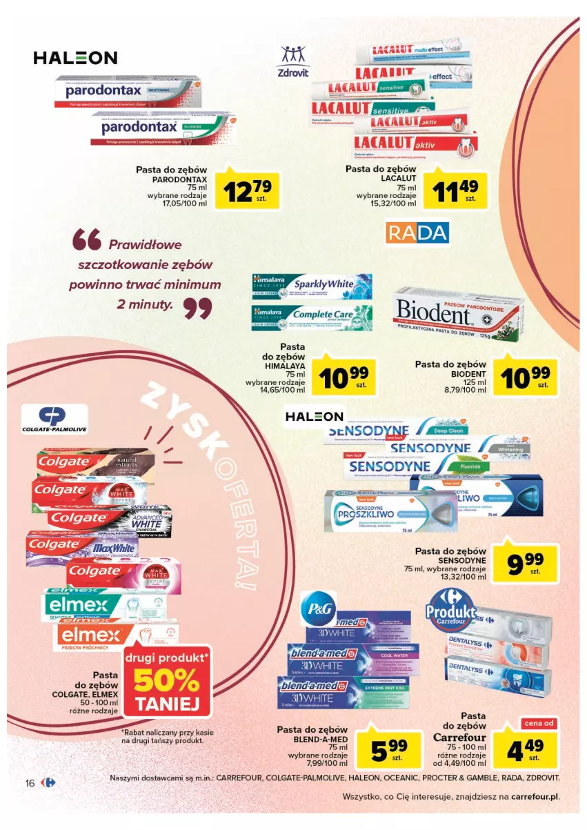 Gazetka promocyjna Carrefour - Gazetka Jesienna uroda pełna uroku - ważna 13.09 do 24.09.2022 - strona 16 - produkty: Anew, Biodent, Blend-a-Med, Colgate, Elmex, Fa, Himalaya, Lacalut, Leon, LG, Palmolive, Parodontax, Pasta do zębów, Sensodyne, Ser