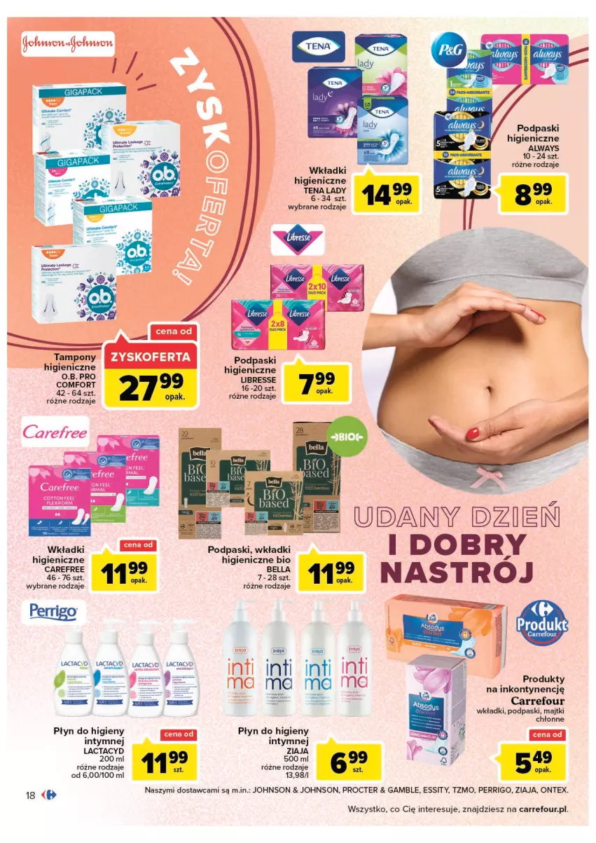 Gazetka promocyjna Carrefour - Gazetka Jesienna uroda pełna uroku - ważna 13.09 do 24.09.2022 - strona 18 - produkty: Always, Bell, Bella, Carefree, Lactacyd, Majtki, Płyn do higieny intymnej, Podpaski, Tampony, Wkładki, Ziaja