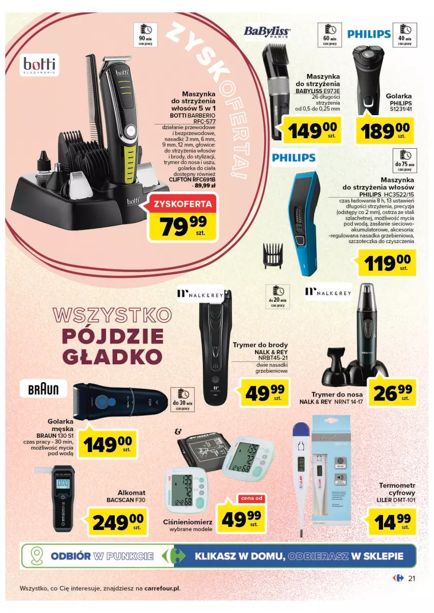 Gazetka promocyjna Carrefour - Gazetka Jesienna uroda pełna uroku - ważna 13.09 do 24.09.2022 - strona 21 - produkty: Akumulator, Alkomat, Babyliss, Braun, Ciśnieniomierz, Golarka, Maszynka, Philips, Silan, Szczoteczka, Szynka, Termometr