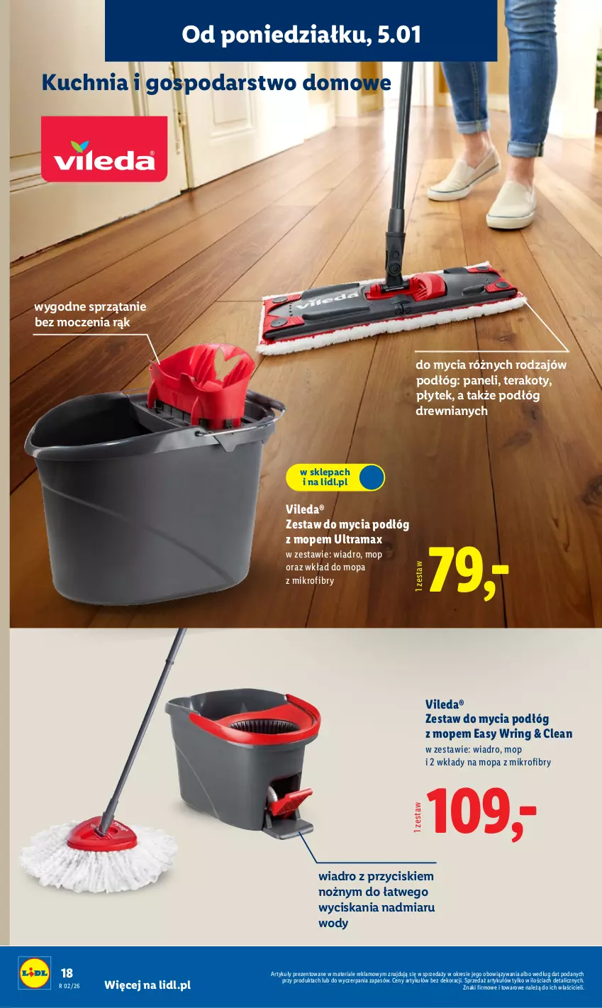 Gazetka promocyjna Lidl - GAZETKA - ważna 05.01 do 10.01.2026 - strona 22 - produkty: Kuchnia, Mop, Noż, Rama, Sprzątanie, Tera, Vileda, Wiadro, Wkład do mopa