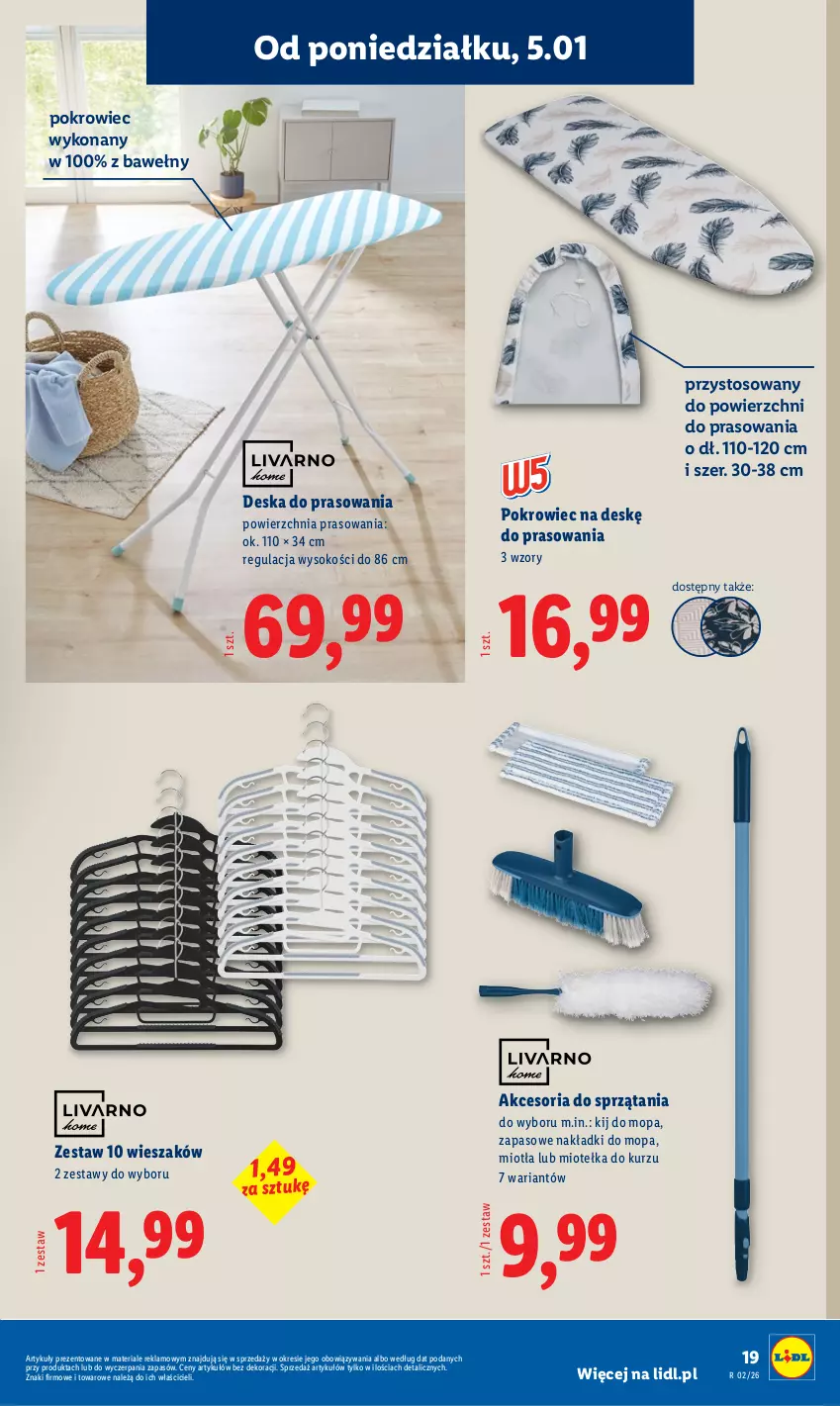 Gazetka promocyjna Lidl - GAZETKA - ważna 05.01 do 10.01.2026 - strona 23 - produkty: Deska do prasowania, Miotła, Mop, Pokrowiec, Pokrowiec na deskę, Sok, Wieszak