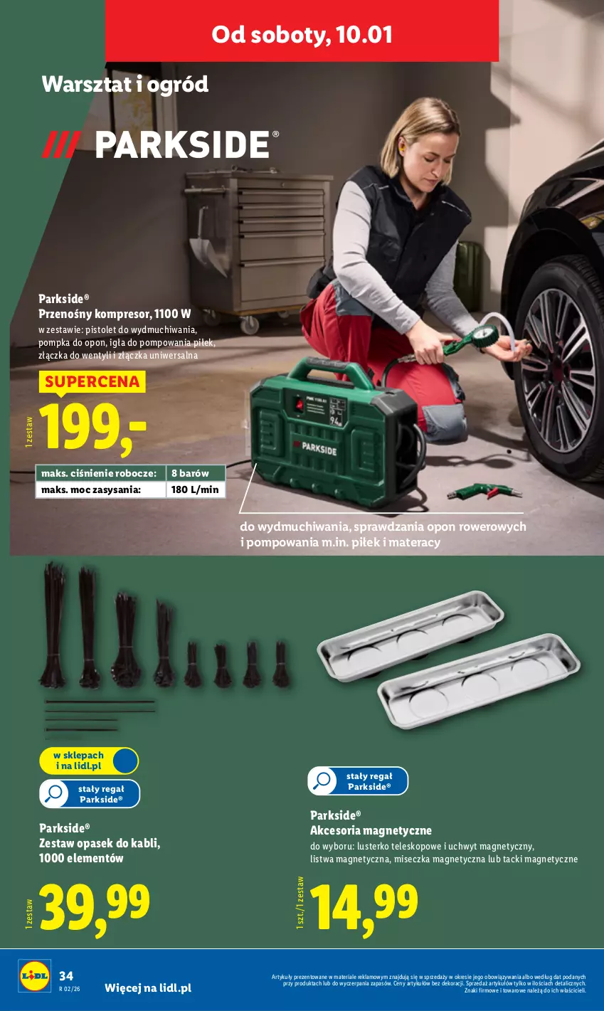 Gazetka promocyjna Lidl - GAZETKA - ważna 05.01 do 10.01.2026 - strona 38 - produkty: Kompresor, Listwa, Materac, Miseczka, Ogród, Parkside, Pasek, Pistolet, Pompka, Regał, Rower, Teleskop, Tera