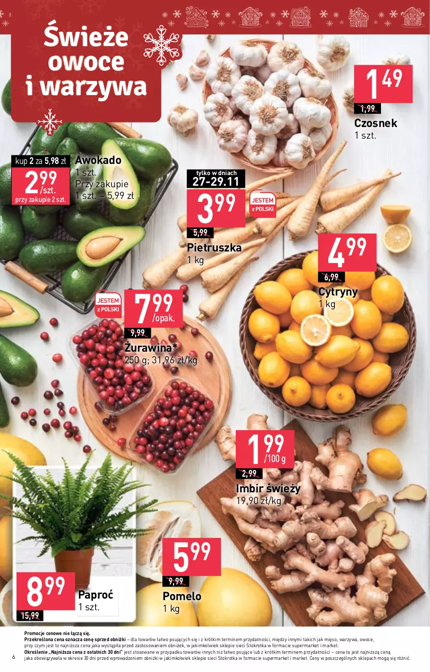 Gazetka promocyjna Stokrotka - Market - ważna 23.11 do 29.11.2023 - strona 6 - produkty: Cytryny, Czosnek, Imbir, Mięso, Owoce, Pietruszka, Pomelo, Warzywa