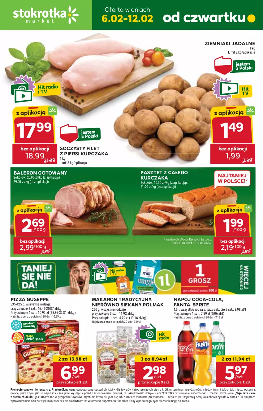 Gazetka promocyjna Stokrotka - Market Opole/Radom - ważna 06.02 do 12.02.2025 - strona 1 - produkty: Coca-Cola, Fa, Fanta, Filet z piersi kurczaka, HP, Kurczak, Makaron, Napój, Olma, Pasztet, Pizza, Sos, Sprite, Ziemniaki