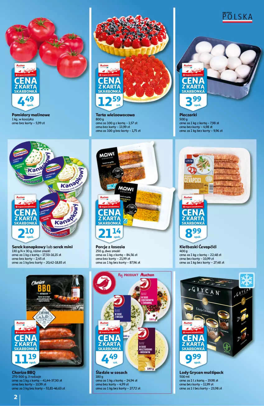 Gazetka promocyjna Auchan - Skarbonka #23 - ważna 10.06 do 16.06.2021 - strona 2 - produkty: Gry, Kosz, Lody, Piec, Pomidory, Por, Ser, Serek, Serek kanapkowy, Sos, Tarta