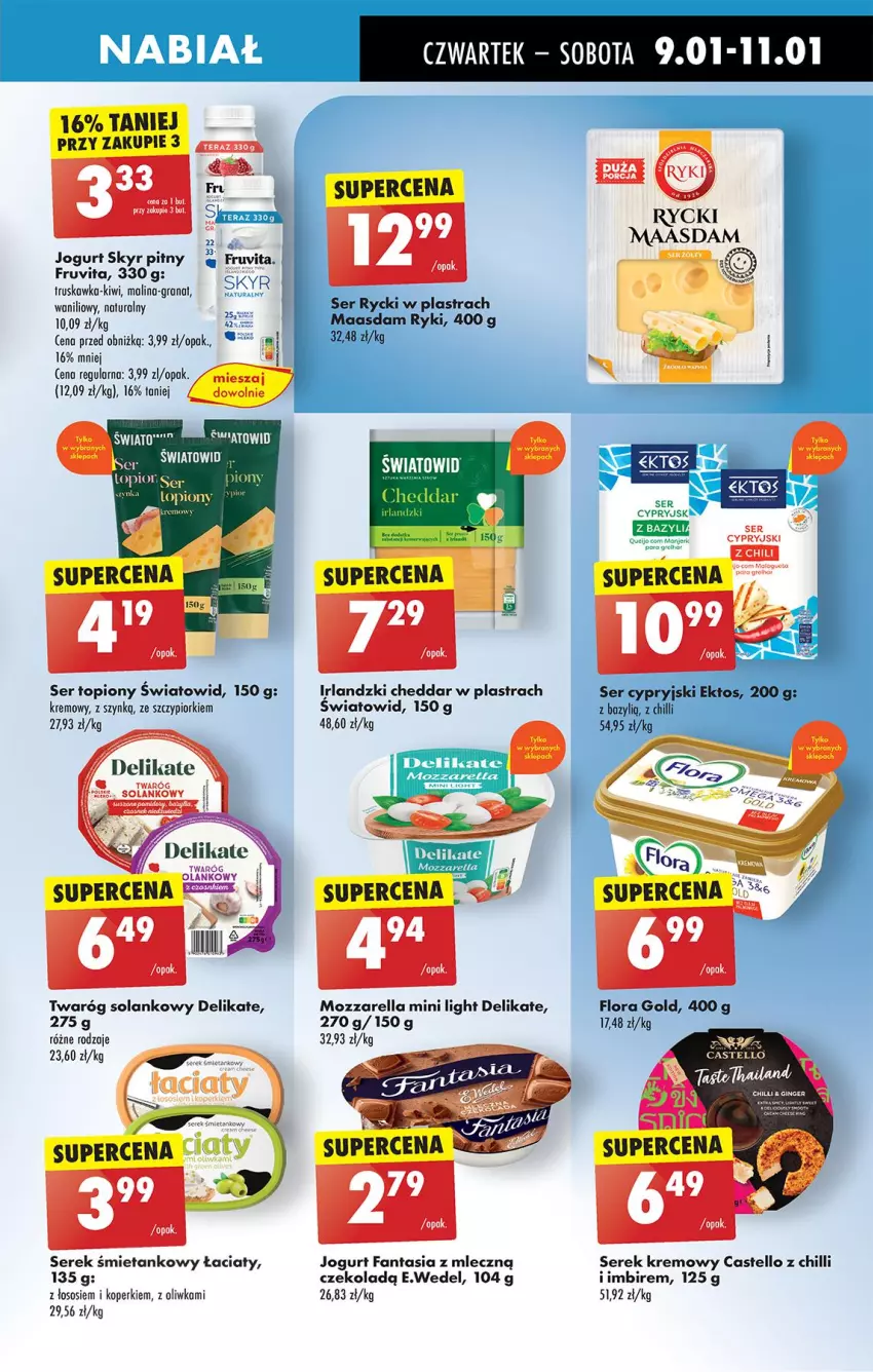 Gazetka promocyjna Biedronka - Od Czwartku - ważna 09.01 do 15.01.2025 - strona 47 - produkty: Cheddar, Fa, Fanta, Flora, Gra, Granat, Imbir, Jogurt, Kiwi, Maasdam, Mozzarella, Ser, Ser topiony, Serek, Solan, Sos, Top, Twaróg