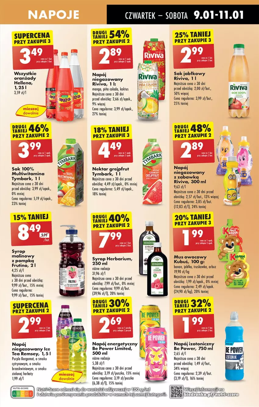 Gazetka promocyjna Biedronka - Od Czwartku - ważna 09.01 do 15.01.2025 - strona 55 - produkty: Arbuz, Fa, Grejpfrut, Hellena, Kaktus, Kubuś, Mango, Mus, Napój, Napój energetyczny, Napój izotoniczny, Napój niegazowany, Nektar, Pur, Sok, Syrop, Tymbark