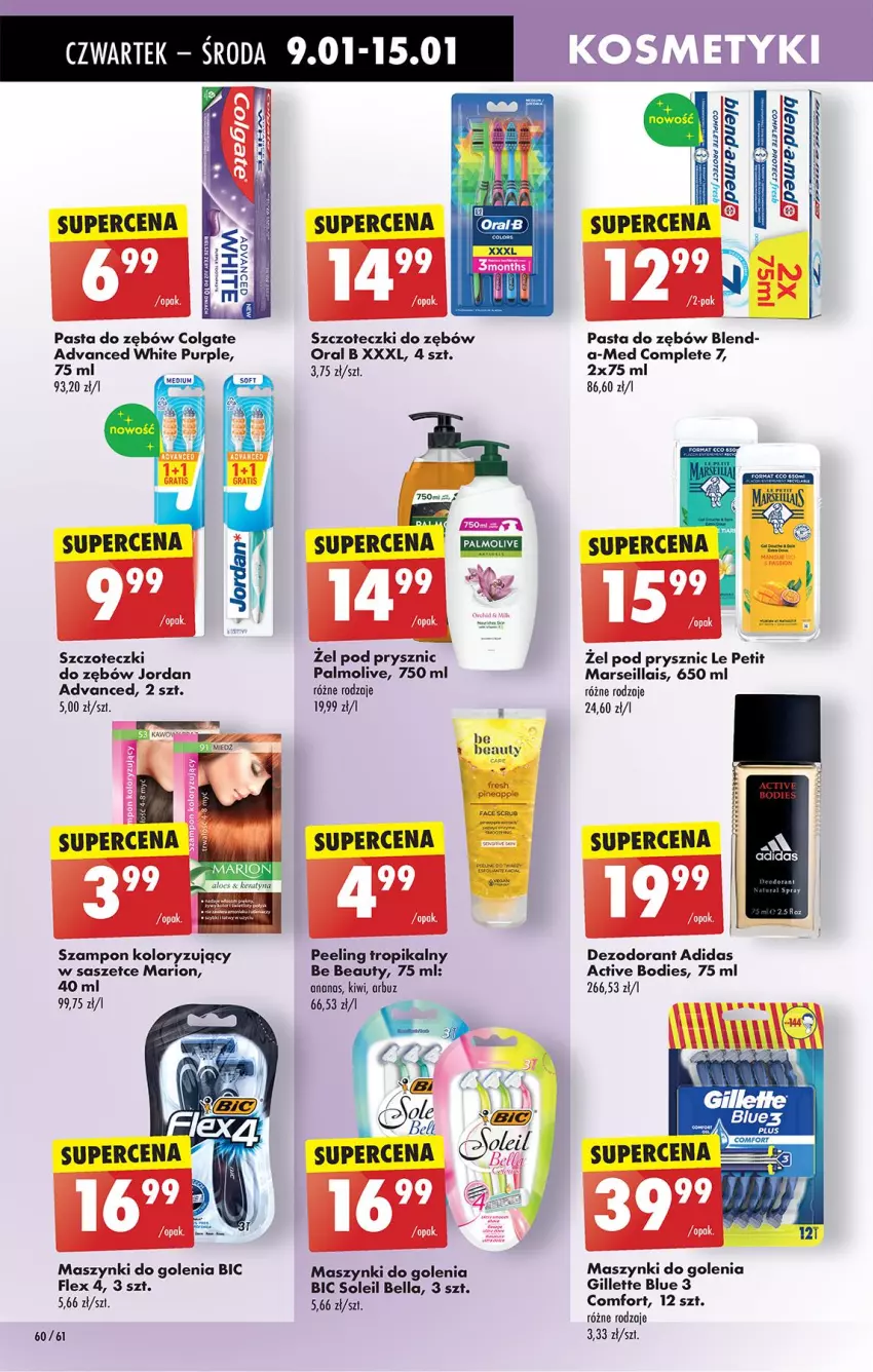 Gazetka promocyjna Biedronka - Od Czwartku - ważna 09.01 do 15.01.2025 - strona 60 - produkty: Adidas, Ananas, Arbuz, Be Be, Bell, Bella, BIC, Colgate, Dezodorant, Fa, Gillette, Kiwi, LG, Mars, Oral B, Palmolive, Pasta do zębów, Peeling, Pur, Szampon