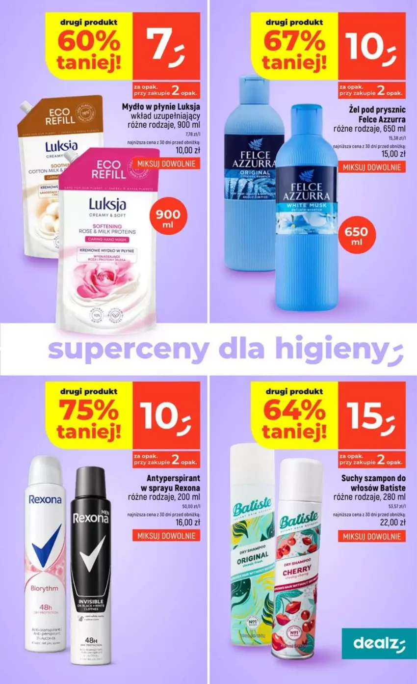 Gazetka promocyjna Dealz - NOWA GAZETKA - ważna 17.09 do 23.09.2026 - strona 39 - produkty: Antyperspirant, Batiste, Luksja, Mydło, Mydło w płynie, Rexona, Suchy szampon, Szampon