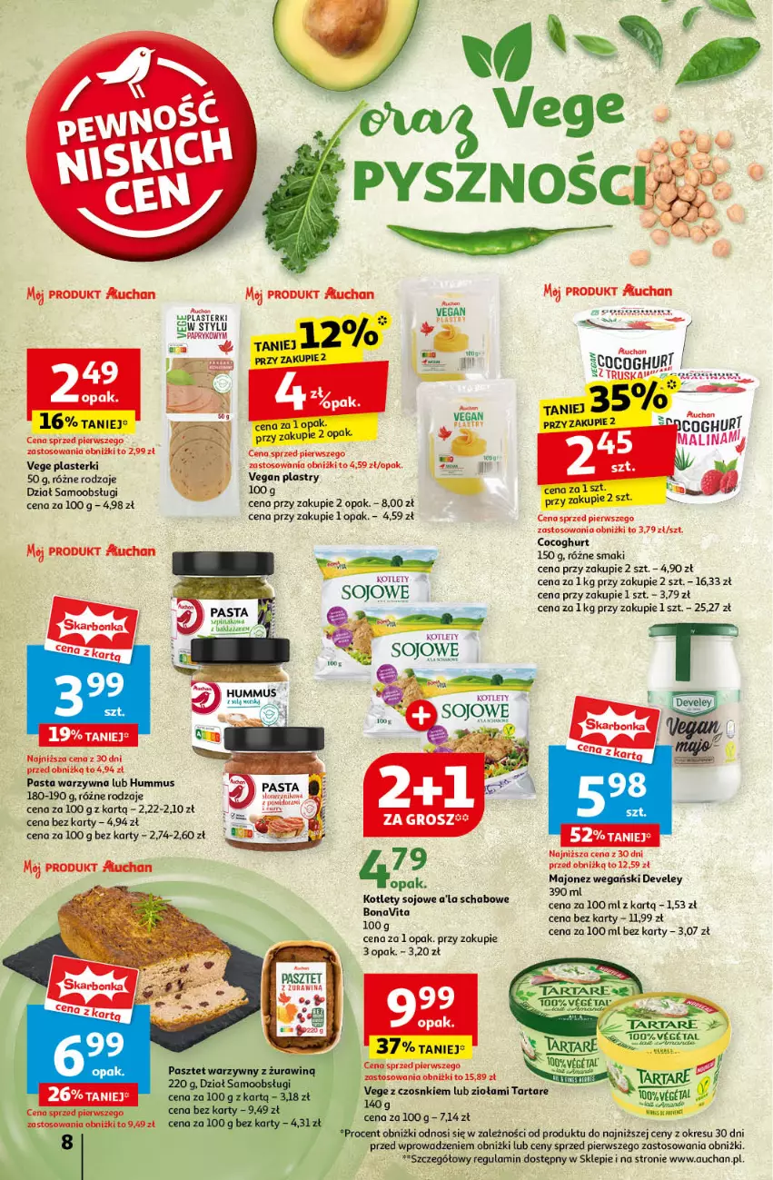 Gazetka promocyjna Auchan - Pewność Niskich Cen Supermarket - ważna 19.09 do 25.09.2024 - strona 10 - produkty: Anew, Hummus, Kotlet, Majonez, Mus, Pasta warzywna, Pasztet, Plasterki, Tarta, Tartare, Vegeta