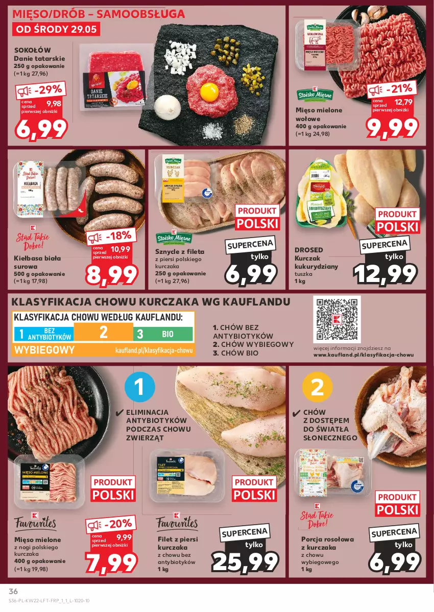 Gazetka promocyjna Kaufland - Gazetka tygodnia - ważna 29.05 do 05.06.2024 - strona 36 - produkty: Drób, Filet z piersi kurczaka, Kiełbasa, Kiełbasa biała, Kurczak, Mięso, Mięso mielone, Por, Sok, Sokołów, Tusz