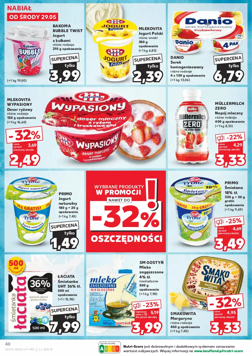 Gazetka promocyjna Kaufland - Gazetka tygodnia - ważna 29.05 do 05.06.2024 - strona 40 - produkty: Bakoma, Danio, Deser, Gra, Jogurt, Jogurt naturalny, Margaryna, Mleko, Mleko zagęszczone, Mlekovita, Müller, Müllermilch, Napój, Napój mleczny, Ryż, Ser, Serek, Serek homogenizowany, Smakowita