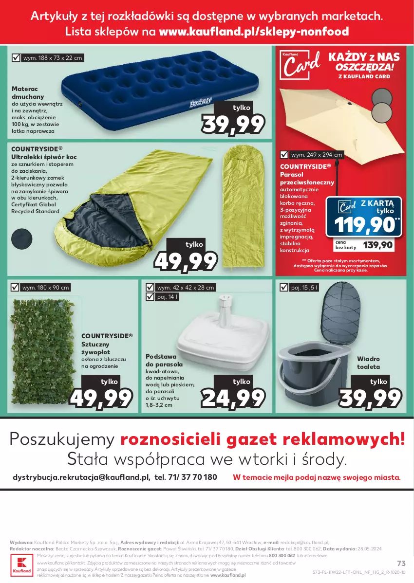 Gazetka promocyjna Kaufland - Gazetka tygodnia - ważna 29.05 do 05.06.2024 - strona 73 - produkty: Dres, Gin, Gra, Koc, Korba, Materac, Materac dmuchany, Parasol, Piwo, Telefon, Tera, Top, Wiadro