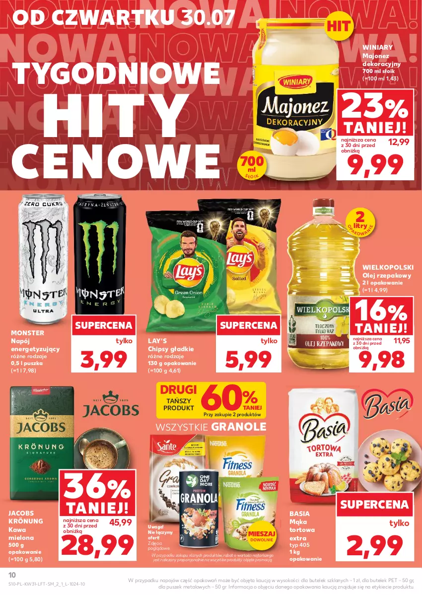 Gazetka promocyjna Kaufland - Gazetka tygodnia - ważna 30.07 do 05.08.2026 - strona 10 - produkty: Basia, Chipsy, Gra, Jacobs, Jacobs Krönung, Kawa, Kawa mielona, Lay’s, Majonez, Mąka, Mąka tortowa, Napój, Olej, Olej rzepakowy, Por, Sok, Waga, Winiary
