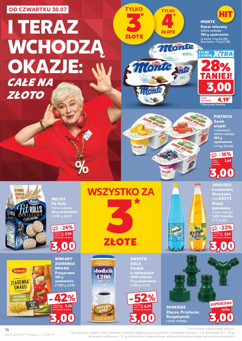 Gazetka promocyjna Kaufland - Gazetka tygodnia - ważna 30.07 do 05.08.2026 - strona 16 - produkty: Deser, Deser mleczny, Lemoniada, Melvit, Monte, Napój, Napój gazowany, Oranżada, Parkside, Piątnica, Rozgałęźnik, Ser, Serek, Serek wiejski, Sok, Tablet, Tera, Winiary