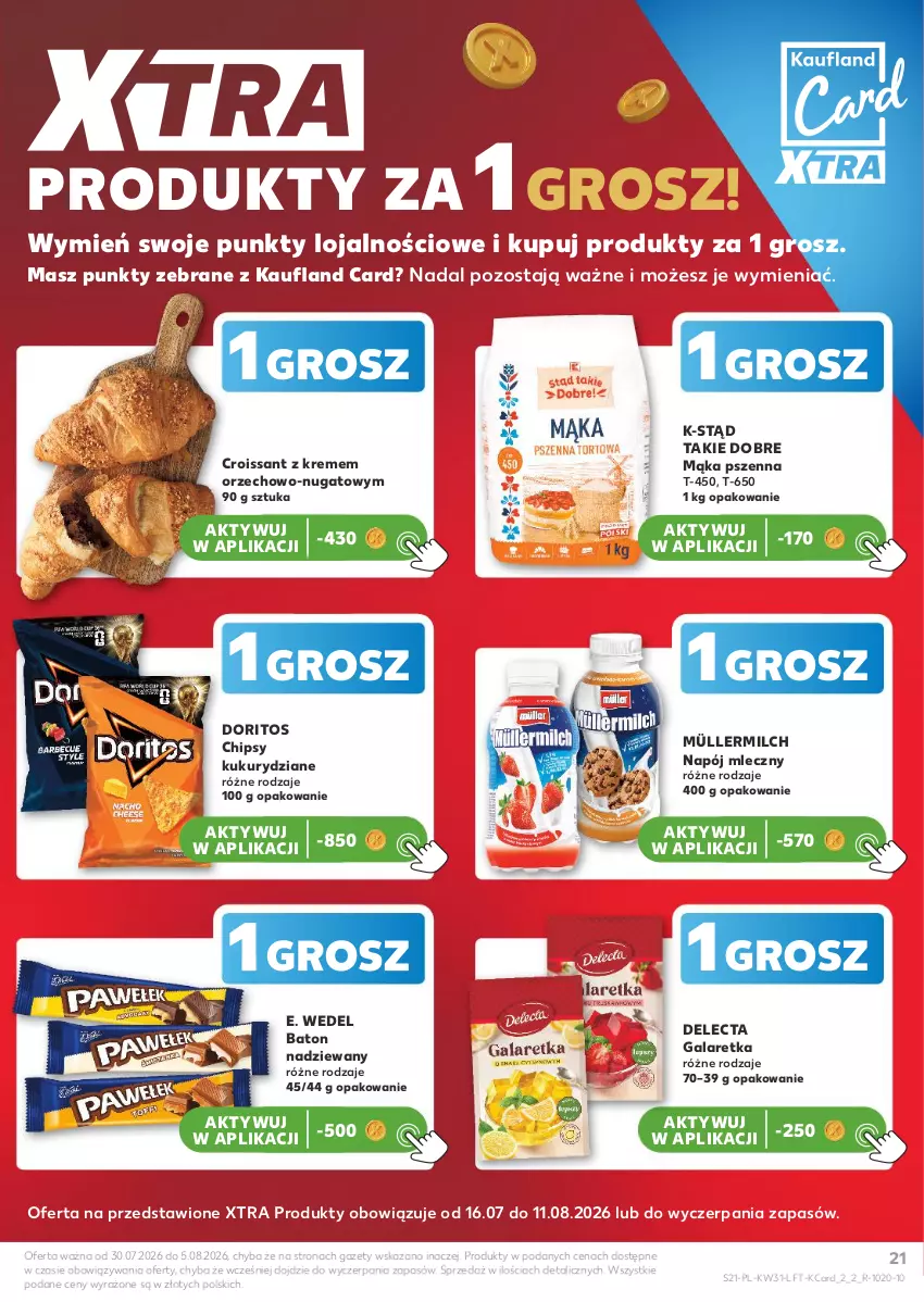 Gazetka promocyjna Kaufland - Gazetka tygodnia - ważna 30.07 do 05.08.2026 - strona 21 - produkty: Baton, Chipsy, Croissant, Delecta, E. Wedel, Gala, Galaretka, Mąka, Mąka pszenna, Müller, Müllermilch, Napój, Napój mleczny