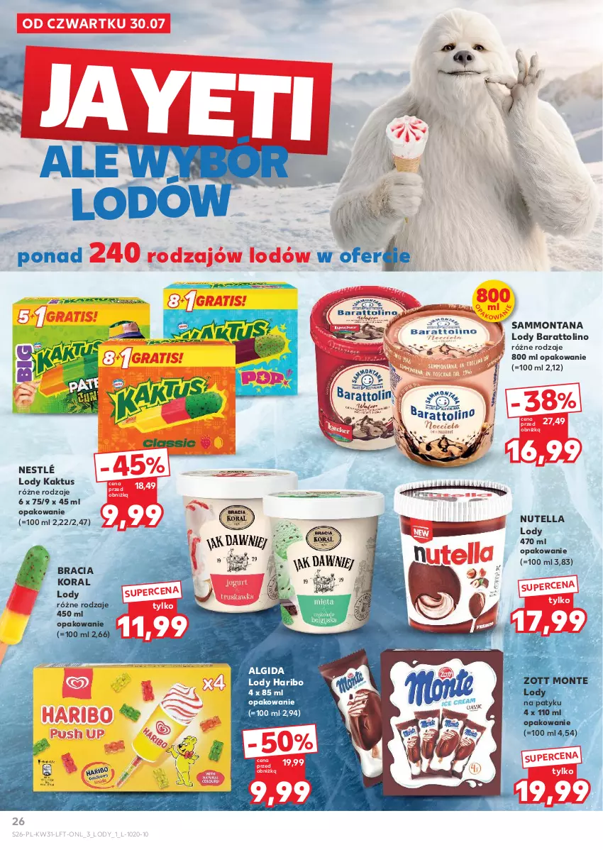 Gazetka promocyjna Kaufland - Gazetka tygodnia - ważna 30.07 do 05.08.2026 - strona 26 - produkty: Algida, Haribo, Kaktus, LG, Lody, Monte, Nestlé, Nutella, Zott