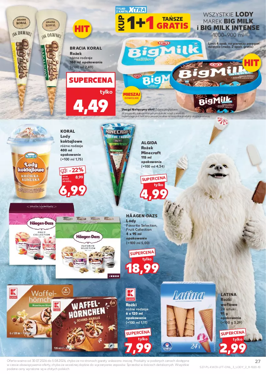 Gazetka promocyjna Kaufland - Gazetka tygodnia - ważna 30.07 do 05.08.2026 - strona 27 - produkty: Algida, Big Milk, Fa, Gra, LG, Lody, Minecraft, Por, Waga