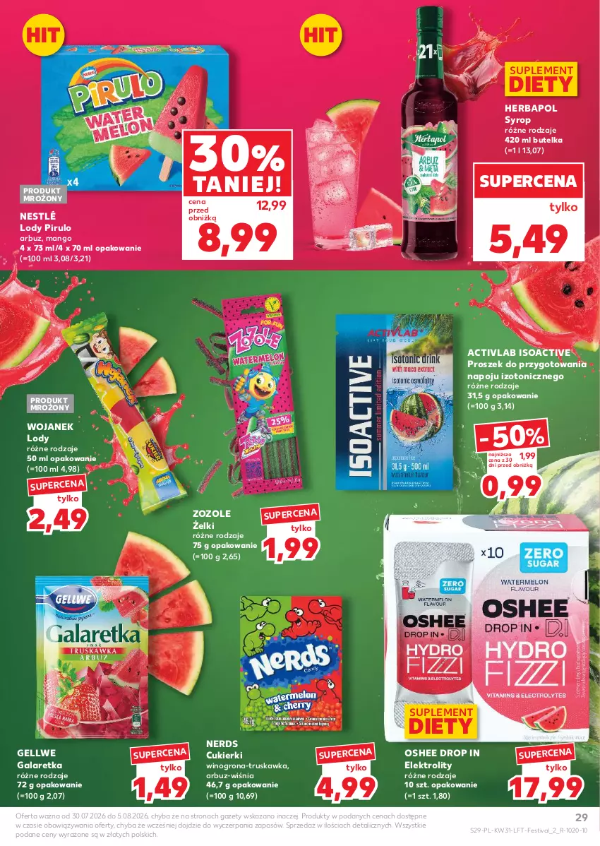 Gazetka promocyjna Kaufland - Gazetka tygodnia - ważna 30.07 do 05.08.2026 - strona 29 - produkty: Arbuz, Cukier, Cukierki, Gala, Galaretka, Herbapol, Lody, Mango, Nestlé, Oshee, Suplement diety, Syrop, Wino, Winogrona