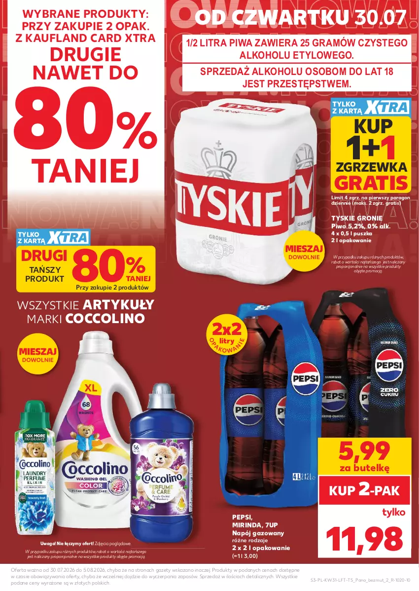 Gazetka promocyjna Kaufland - Gazetka tygodnia - ważna 30.07 do 05.08.2026 - strona 3 - produkty: 7up, Coccolino, Gra, Mirinda, Napój, Napój gazowany, Pepsi, Piwa, Piwo, Por, Tyskie, Waga