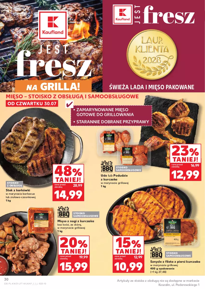 Gazetka promocyjna Kaufland - Gazetka tygodnia - ważna 30.07 do 05.08.2026 - strona 30 - produkty: Grill, Kosz, Kurczak, Mięso, Podudzie z kurczaka, Przyprawy, Stek, Szal